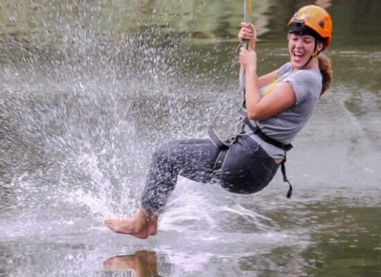 Zip lining at lake Bunyonyi