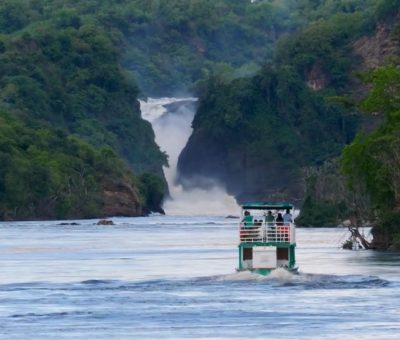 Murchison waterfalls on the course of the river Nile in Uganda